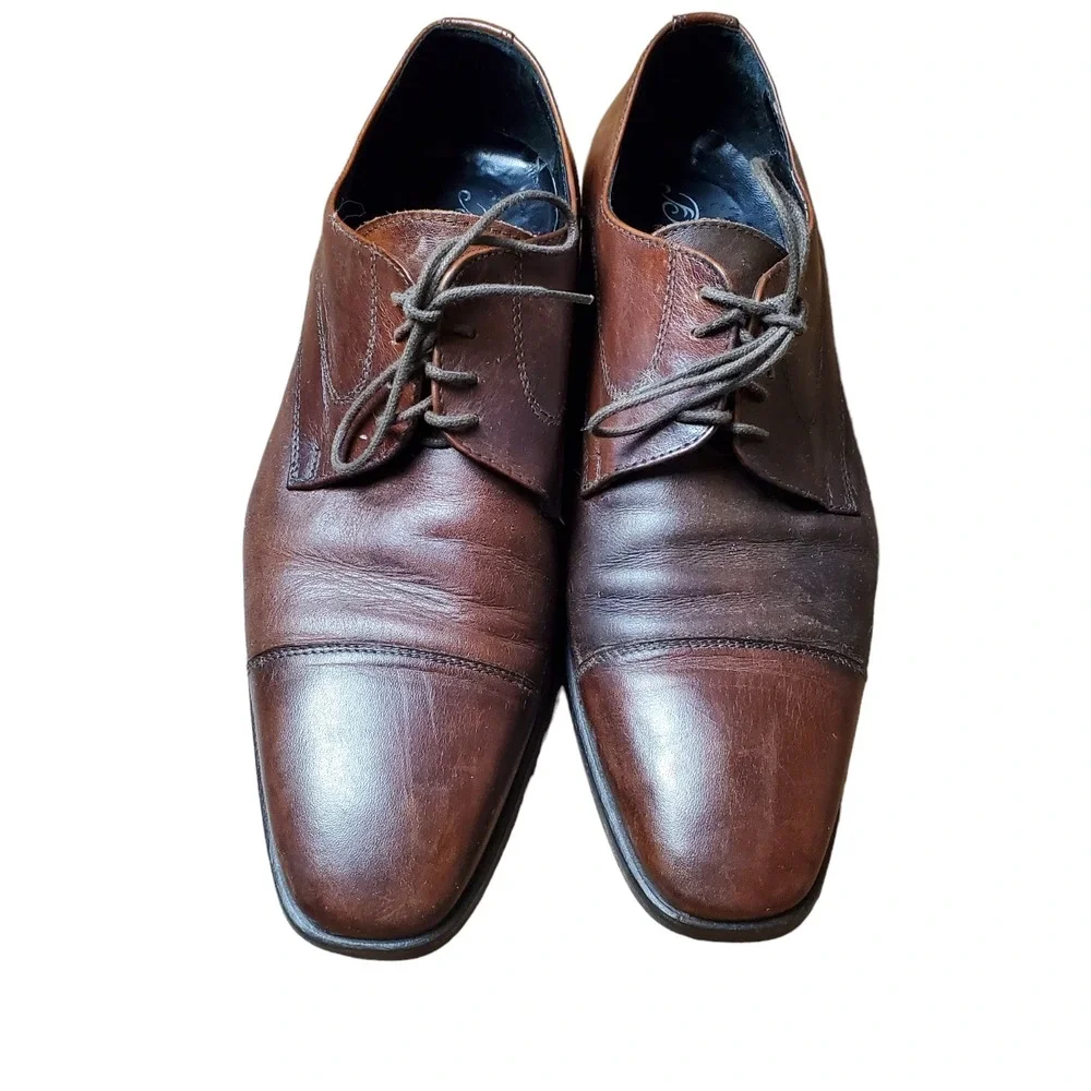 Dasthon‎ Mens Brown Leather Square Toe Oxford Dress Shoes Size US 10 EU 43